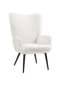 HOMCOM Ohrensessel gepolsterter Relaxsessel mit Armlehne, Metallbeine, Cremeweiß , Kunststoff , 77x102x71 cm , Wohnzimmer, Sessel, Ohrensessel