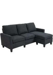 HOMCOM Ecksofa L-Form Couchgarnitur mit wendbarer Chaiselongue Dunkelgrau , Textil , Kiefer , Füllung: Schaumstoff,Schaumstoff , 197x139 cm , Wohnzimmer, Sofas & Couches, Wohnlandschaften, Ecksofas