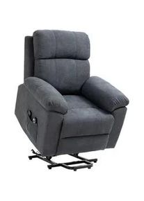 HOMCOM Sessel mit Aufstehhilfe, Relaxsessel, Massagesessel mit Seitentasche, Leinen , Grau , Textil , Füllung: Schaumstoff,Schaumstoff , 99x103x89 cm , Wohnzimmer, Sessel, Polstersessel