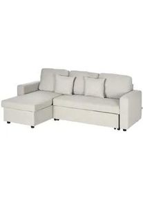 HOMCOM Ecksofa mit Bettfunktion, Eckcouch inklusive 2er-Sitz Sofa, Einzelbett, L-Form , Weiß , Holzwerkstoff , 225x140 cm , Wohnzimmer, Sofas & Couches, Wohnlandschaften, Ecksofas