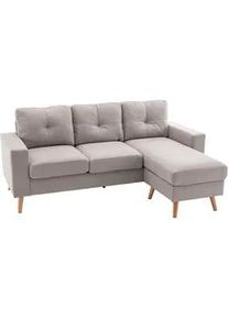 HOMCOM Ecksofa Eckcouch in L-Form, Eckgarnitur in Leinenoptik Couchgarnitur Hellgrau , Textil , Echtholz , Füllung: Schaumstoff,Schaumstoff , 193x136 cm , Wohnzimmer, Sofas & Couches, Wohnlandschaften, Ecksofas