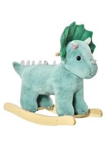 HOMCOM Schaukelpferd Plüsch Schaukeltier Babyschaukel Triceratops-Design Dunkelgrün , Holz , 30x54x64 cm , Spielzeug, Kinderspielzeug, Sonstiges Spielzeug