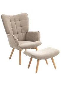 HOMCOM Ohrensessel mit Hocker, Relaxsessel, Polstersessel in Cord-Optik, mit Holzbeine , Braun , Textil , Echtholz,Buche , Füllung: Schaumstoff,Schaumstoff , einzeln stellbar , 72x101x80 cm , Wohnzimmer, Sessel, Relaxsessel
