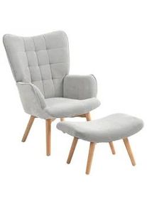 HOMCOM Ohrensessel mit Hocker, Relaxsessel, Polstersessel in Cord-Optik, mit Holzbeine , Grau , Textil , Buche , Füllung: Schaumstoff,Schaumstoff , 72x101x80 cm , Wohnzimmer, Sessel, Relaxsessel