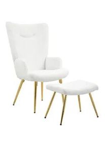 HOMCOM Ohrensessel mit Hocker, Sessel mit Sherpa-Bezug, Hohe Rückenlehne, Weiß , Kunststoff , 68x111x73 cm , Wohnzimmer, Sessel, Ohrensessel