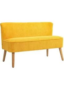 HOMCOM 2-Sitzer Sofa Polstersofa Doppelsofa Zweisitzer Sofa Cordartiges Polyester Gelb , Textil , Echtholz , Füllung: Schaumstoff , 56.5x77x117 cm , Wohnzimmer, Sofas & Couches, Sofas, 2-Sitzer Sofas