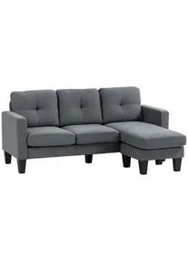 HOMCOM Ecksofa Couch mit Umkehrbar Chaiselongue Sofa L Form mit Leinenoptik Dunkelgrau , Kunststoff , 186x130 cm , Wohnzimmer, Sofas & Couches, Wohnlandschaften, Ecksofas