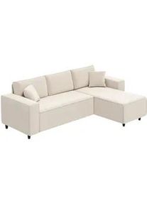 HOMCOM Ecksofa 3-Sitzer Sofa in L-Form Eckcouch mit Umkehrbarer Chaiselongue Cremeweiß , Weiß , Kunststoff , 241x153 cm , Wohnzimmer, Sofas & Couches, Wohnlandschaften, Ecksofas