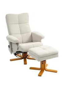 HOMCOM Relaxsessel Massagesessel mit Hocker Fernsehsessel mit Liegefunktion Cremeweiß , Textil , Echtholz , Füllung: Schaumstoff,Schaumstoff , 86x99x80 cm , Wohnzimmer, Sessel, Relaxsessel