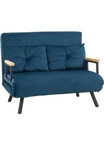HOMCOM Schlafsofa, Zweisitzer mit Bettfunktion, Schlafcouch mit Samtoptik, Rückenkissen , Blau , Textil , Echtholz,Kautschukholz , Füllung: Polyester,Polyester,Schaumstoff , 73x81x102 cm , Wohnzimmer, Sofas & Couches, Schlafsofas
