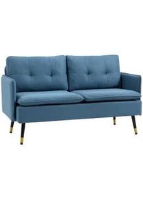 HOMCOM 2 Sitzer Sofa, Couch mit Dickem Kissen, Leinenoptik, Polstersofa mit Stahlbeine , Blau , Kunststoff , 68x80x139 cm , Wohnzimmer, Sofas & Couches, Sofas