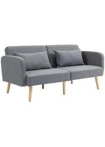 HOMCOM 3-Sitzer Schlafsofa, 2-Sitzer Klappbett mit Bettfunktion, 2 Wurfkissen Grau , Textil , Echtholz,Kautschukholz , Füllung: Polyester,Polyester,Schaumstoff , 83x80x170 cm , Wohnzimmer, Sofas & Couches, Schlafsofas