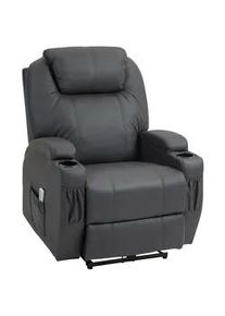 HOMCOM Relaxsessel mit Massagefunktion, Elektrisch Fernsehsessel mit Liegefunktion , Dunkelgrau , Leder , Teilmassiv,Eukalyptusholz , Füllung: Schaumstoff,Schaumstoff , einzeln stellbar , 97x110x82 cm , Wohnzimmer, Sessel, Relaxsessel
