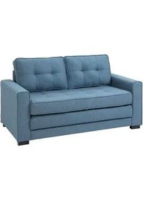 HOMCOM Schlafsofa Klappsofa 2-Sitzer Sofa mit Schlaffunktion Leinen-Touch Holz Blau , Textil , Echtholz , Füllung: Schaumstoff,Schaumstoff , 75x85x147.5 cm , Wohnzimmer, Sofas & Couches, Schlafsofas