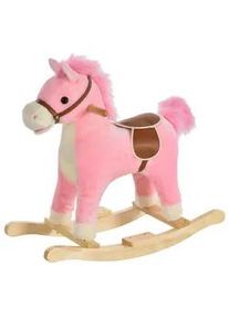 HOMCOM Kinder Schaukeltier, Braun/Rosa, Plüsch+ Holz , 32.5x61x65 cm , Spielzeug, Kinderspielzeug, Sonstiges Spielzeug
