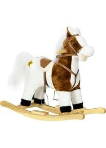 HOMCOM Kinder Schaukeltier, Braun, Pappelholz+ Plüsch (100% Polyester) , Holz , 26x62x68 cm , Spielzeug, Babyspielzeug, Schaukeltiere & Hüpftiere