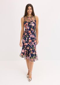 bonprix Midikleid mit floraler Stickerei, blau, Gr.44, Romantisch und feminin: Bezauberndes Midikleid mit Volant und floraler Stickerei