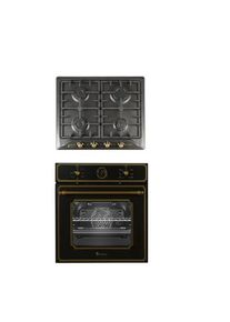 Pachet incorporabil cuptor electric si plita gaz Studio Casa Toscana Black Rustic, Clasa A, Gratare fonta, Negru