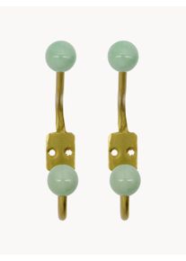 house doctor Cabide de parede em metal artesanal Ball, conjunto de 2 Dourado, Verde Acrílico, Metal L 7 x Alt 13 cm