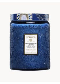 VOLUSPA Håndlavet Duftlys Middelhavs Citron (Citron, Bergamot, Jasmin og solgul rav) Blå Glas Ø 10 x H 13 cm