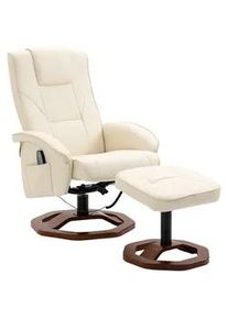 HOMCOM Massagesessel mit Hocker, Liegefunktion, Fernbedienung, bis 150 kg , Creme , Kunststoff, Metall , 83x106x73 cm , Wohnzimmer, Sessel, Relaxsessel