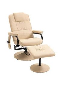 HOMCOM Massagesessel mit Hocker, Relaxsessel mit Liegefunktion, Massagefunktion, Creme , Weiß , Leder , Füllung: Schaumstoff,Schaumstoff , 84x95x77 cm , Wohnzimmer, Sessel, Relaxsessel