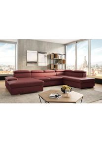 Sit & More sit&more, Wohnlandschaft &raquo;Valantine U-Form, B: 349 cm&laquo; mit Arm- & Kopfteilverstellung, optional mit Bettfunktion, merlot, NaturLEDER , B/H/T: 349 cm x