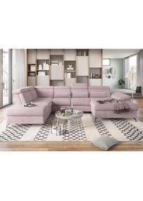 Sit & More sit&more, Wohnlandschaft &raquo;Cabrio U-Form, B: 359 cm, mit Sitztiefen-, Arm- & Kopfteilverstellung&laquo; 3 Nierenkissen, Federkern, optional Bettfunktion und 