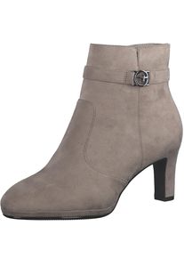 Tamaris , Stiefelette Trichterabsatz, Abendschuh mit elegantem Zierriemchen mit Logoemblem , taupe , 35 , 35 , Stiefelette in veganer Verarbeitung