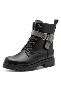 MARCO TOZZI by GMK , Schnürstiefelette , Blockabsatz, Schnürboots, Zierriemen mit Strasssteinen besetzt , schwarz , 42 , 42 , Modische Stiefelette...