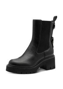 Tamaris, Damen, Chelseaboots , Blockabsatz, Stiefelette mit Zierschnallen-Element an der Ferse, schwarz, 38, schwarz, Schicker Chelseaboots in veganer