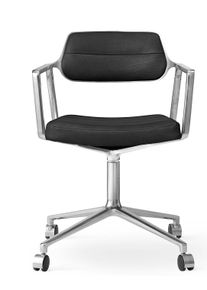 Vipp453 / Vipp 453 Swivel Chair chaise Vipp cuir noir / cadre en aluminium poli avec roulettes