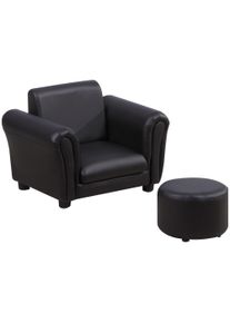 HOMCOM Toddler Chair Single Seater Kids Sofa Set, 54 x 42 x 41cm, Kids Sofa with Stool, Black | Aosom Ireland