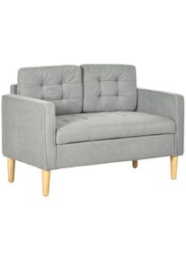 HOMCOM Modern 2 Seater Sofa with Hidden Storage, 117cm Tufted Cotton Couch, Compact Loveseat Sofa with Wood Legs, Light Grey | Aosom Ireland