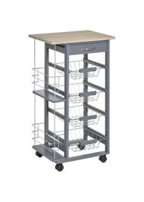 HOMCOM Kitchen Trolley, Multi-Use Kitchen Island w/ 4 Baskets 2 Side Racks 4 Wheels Food Storage Smooth Rolling Compact Furniture Dark Grey | Aosom Ireland