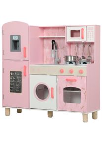 AIYAPLAY Play Kitchen, Kids Kitchen Set with Lights and Sounds, Double Stoves, Ice Maker, Chalkboard for 3+ Years - Pink | Aosom Ireland