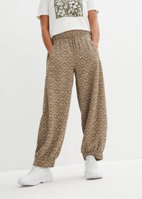 bonprix Mujer, Pantalón bombacho de algodón puro, verde, 50