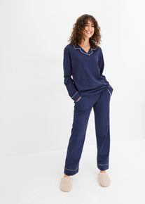 Pyjamas i myk bomull med stikklommer, blå, størrelse 36/38 (S), bonprix