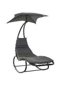 Outsunny Schaukelliege Schaukelstuhl Relaxliege mit Dach Garten Balkon Büro Dunkelgrau , Schwarz , Metall , 114x190x185 cm , Gartenmöbel, Gartenstühle, Liegestühle