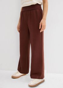 bonprix Mujer, Pantalón palazzo con puños de canalé, marrón, 50