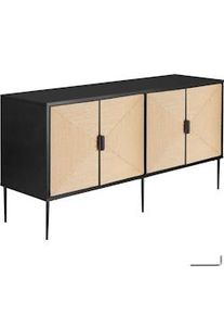 TecTake GmbH tectake Credenza Juna, parti frontali effetto juta, 2 scomparti armadio nero/marrone - 405894