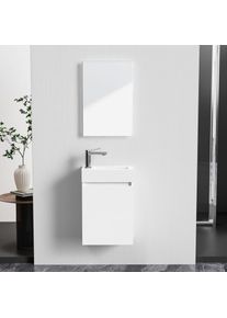 Belvit Badmöbel-Set 40 cm Weiß glänzend mit Waschbecken Unterschrank