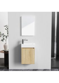 Belvit Badmöbel-Set 40 cm helle Eiche mit Waschbecken Unterschrank
