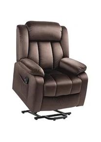 HOMCOM Fernsehsessel mit Aufstehhilfe Relaxsessel mit Liegefunktion, Vibrationsmassage , Braun , Textil , Füllung: Polyester,Taschenfederkern , 88x106x95 cm , Wohnzimmer, Sessel, Relaxsessel