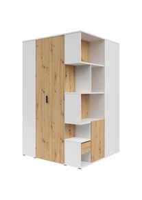 Xora Eckkleiderschrank , Weiß, Eiche Artisan , Holzwerkstoff , 4 Fächer , 3 Schubladen , 136x216x135 cm , Beimöbel erhältlich , Schlafzimmer,