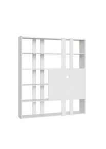 Itamoby Parete Attrezzata H Kato 6R 2 fianchi 2 fasce lunghe 2 fasce corte 2 fasce medie pannello TV L.178 P.36 H.204 Bianco Frassinato