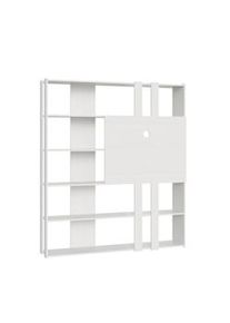 Itamoby Parete Attrezzata L Kato 6R 2 fianchi 2 fasce lunghe 2 fasce corte 2 fasce medie pannello TV L.178 P.36 H.204 Bianco Frassinato