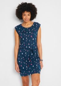 Shirtkleid mit Fl&uuml;gel&auml;rmeln und Druck, blau, Gr&ouml;&szlig;e 44/46 (L), mit Baumwolle, bonprix