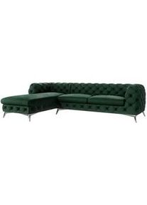 S-Style Möbel Ecksofa Chesterfield Laura Flasche Grün Samt , Textil , Echtholz,Buche, Birke , Füllung: Polyetherschaumkern,Polyetherschaumkern , Eckteil, L-Form, Ottomane links,L-Form , 305x200 cm , Blauer Engel, FSC Mix, Oeko-Tex®, Hergestellt in Europa , Wohnzimmer, Sofas & Couches, Wohnlandschaften, Ecksofas
