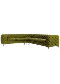 S-Style Möbel Ecksofa Chesterfield Laura Olive Samt , Olivgrün , Textil , Echtholz,Buche, Birke , Eckteil, L-Form, Ottomane links,L-Form , 323x264 cm , Blauer Engel, FSC Mix, Oeko-Tex®, Hergestellt in Europa , Wohnzimmer, Sofas & Couches, Wohnlandschaften, Ecksofas